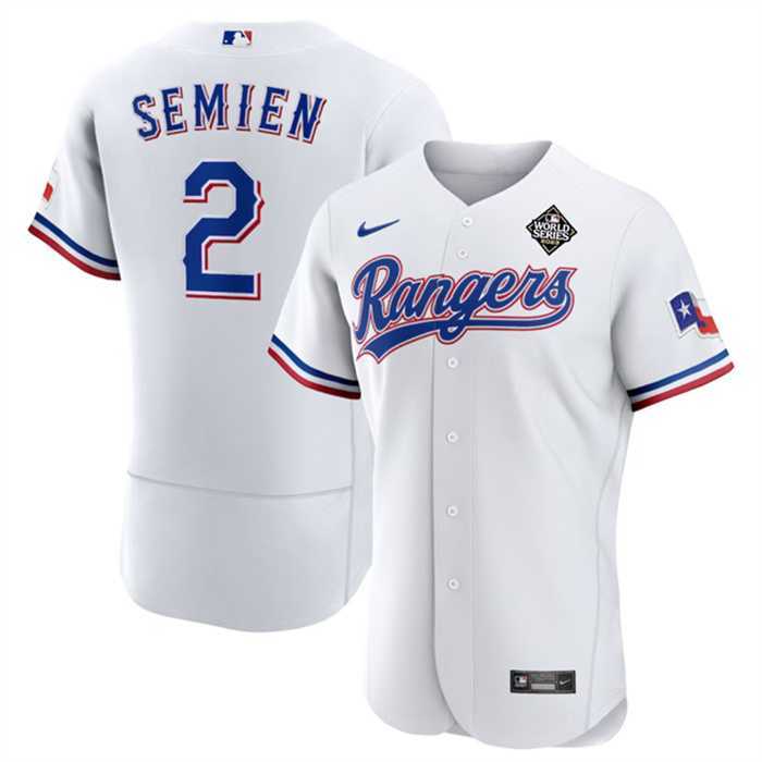 Mens Texas Rangers #2 Marcus Semien White 2023 World Series Flex Base Stitched Baseball Jersey Dzhi->texas rangers->MLB Jersey